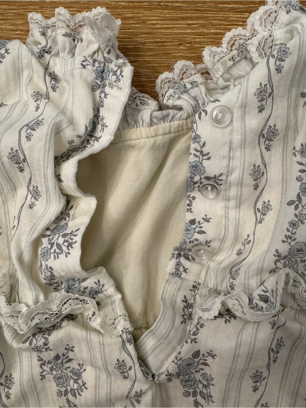 Noralee 12 M - Girls Blue & Cream Floral Ruffle One-Piece Bodysuit